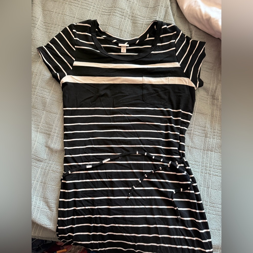 Merona Black and White Striped Short Sleeve Dress
